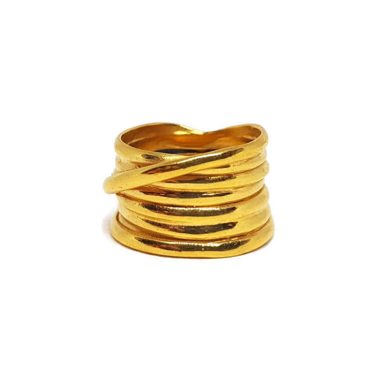 Εντυπωσιακό Χειροποίητο Φαρδύ Δακτυλίδι, Gold Plated band ring